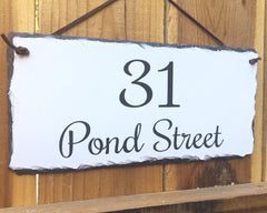 Customizable Slate Home Address House Sign - Black on White - Handmade and Personalized